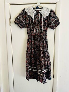 VTG 70s PHOOL Cottagecore Embroiderd Lace Prairie Farmers Daughter Dress S